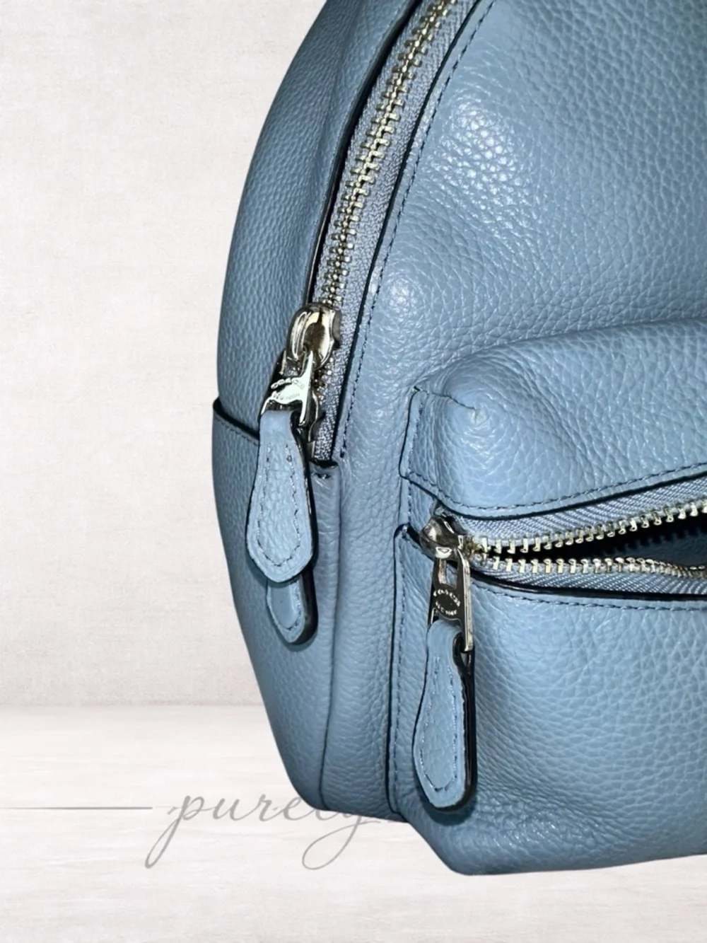 Coach Sky Blue Pebbled Leather Mini Backpack - Picture 2 of 8